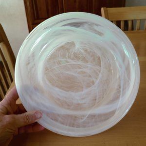 Partylite White Swirl Art Glass 3 Wick Candle Plate